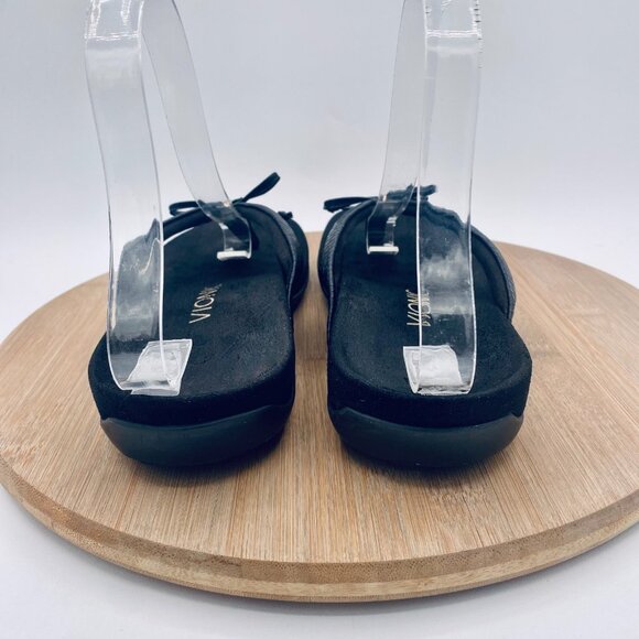 Vionic Cassie Sandals Womens 7 Black Leather Orthotic Flip Flop Bow - Picture 8 of 11